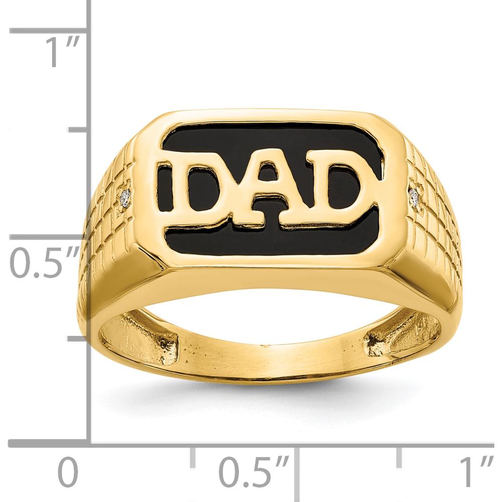 10K Yellow Gold AA Diamond and Onyx DAD Ring with Polished Finish and Faceted White Diamonds - 0.014 Carat Total Diamond Weight