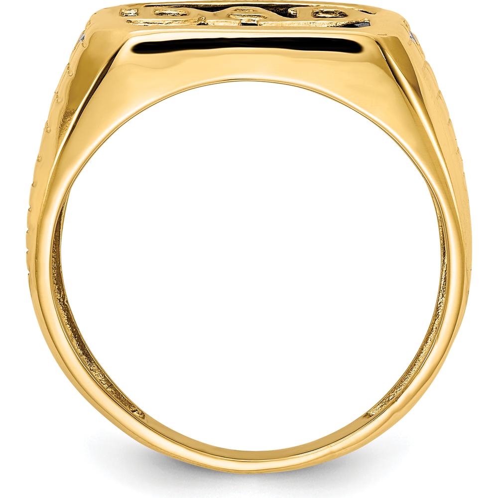 10K Yellow Gold AA Diamond and Onyx DAD Ring with Polished Finish and Faceted White Diamonds - 0.014 Carat Total Diamond Weight