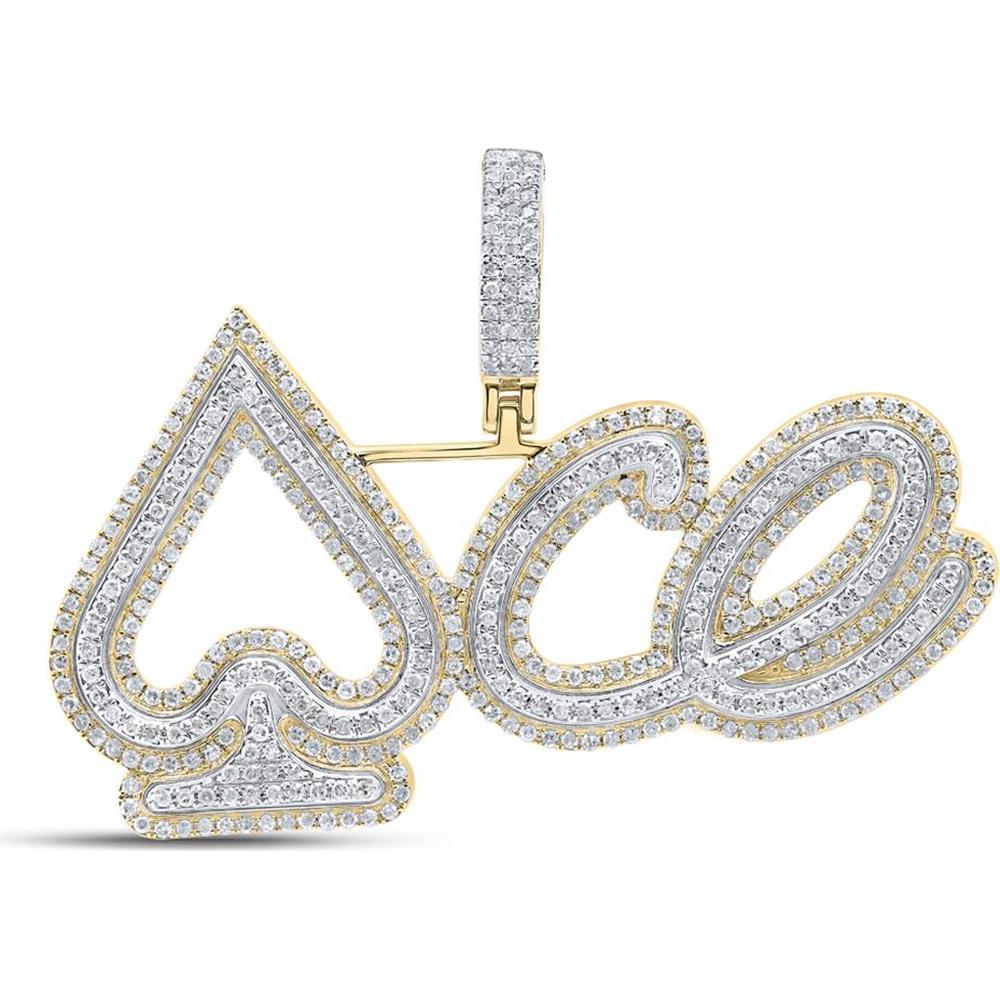 10K Yellow Gold Ace Spades Charm Pendant with 1.7 Carat Round Pave-Set Diamonds