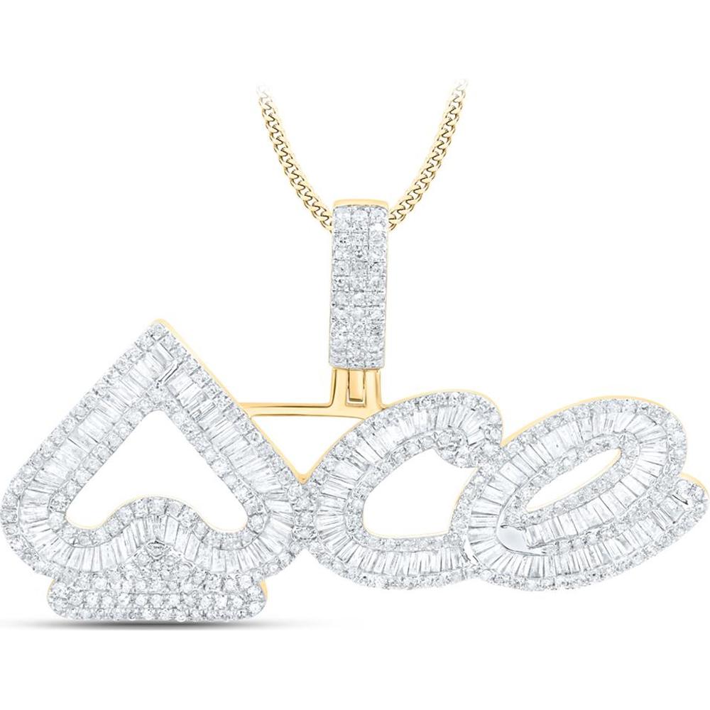 10K Yellow Gold Ace Spades Pendant with Baguette and Round Diamonds - 1.75 Carat Total Diamond Weight