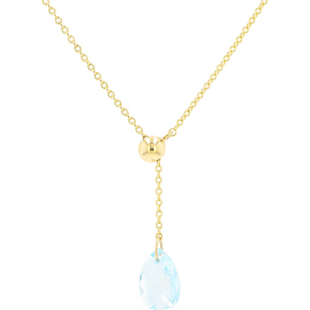 10K Yellow Gold Adjustable Lariat Necklace with Faceted Pear-Shaped Blue Topaz Drop