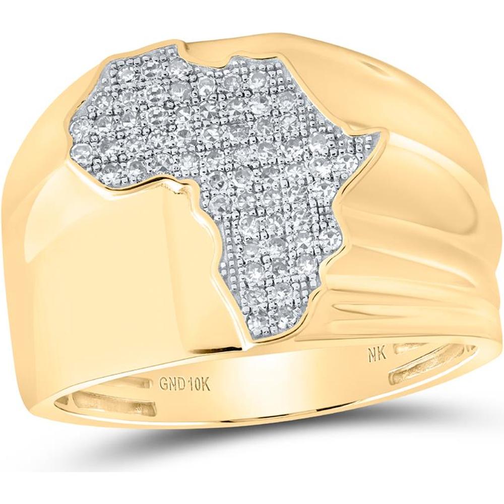 10K Yellow Gold Africa Motif Ring with Pave-Set Round Diamonds - 0.33 Carat Total Diamond Weight