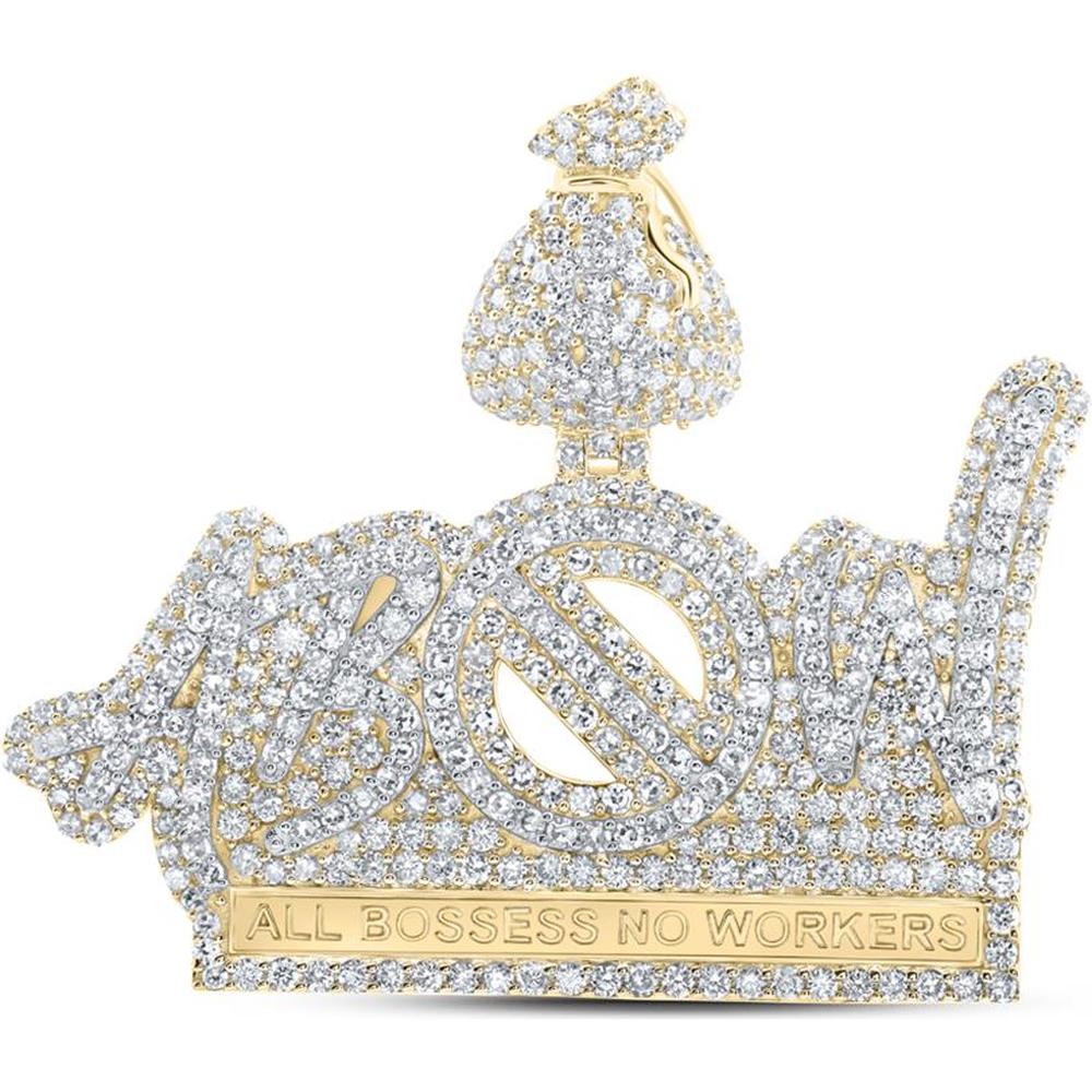 10K Yellow Gold "All Bosses No Workers" Pendant with Prong and Channel Set Round Diamonds - 3.00 Carat Total Diamond Weight