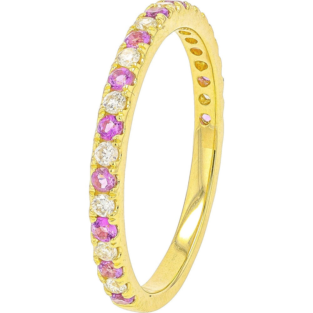 10K Yellow Gold Alternating Amethyst and Diamond Band - 0.20 Carat Total Amethyst Weight and 0.18 Carat Total Diamond Weight