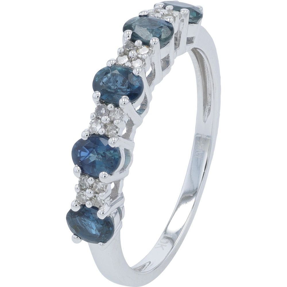 10K Yellow Gold Alternating Band with Round Blue Sapphires and White Accent Stones - 0.10 Carat Total Sapphire Weight