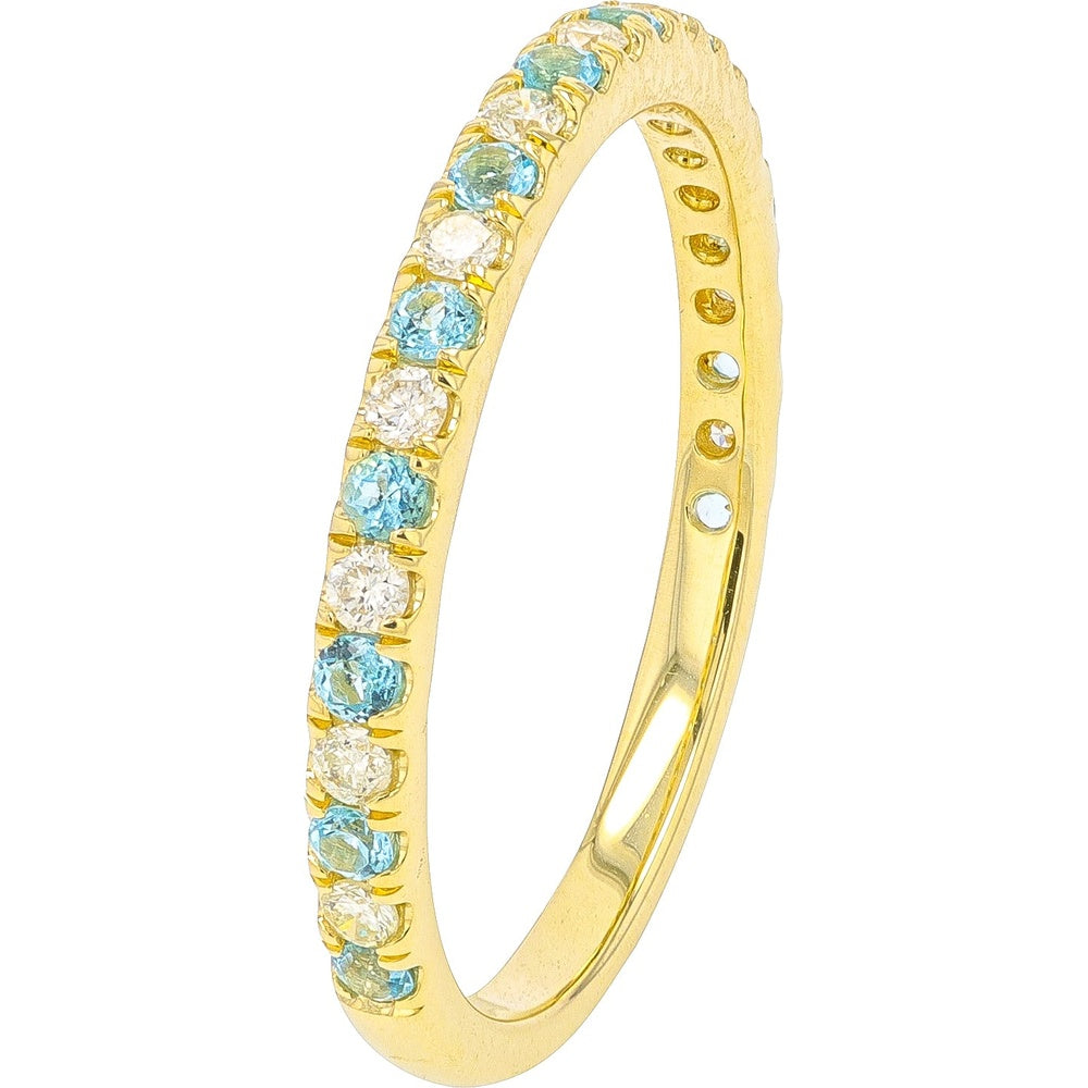 10K Yellow Gold Alternating Band with Round Swiss Blue Topaz and Round Diamonds - 0.25 Carat Total Topaz Weight and 0.18 Carat Total Diamond Weight