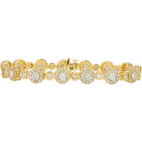 10K Yellow Gold Alternating Halo and Solitaire Link Diamond Bracelet - 10.00 Carat Total Diamond Weight