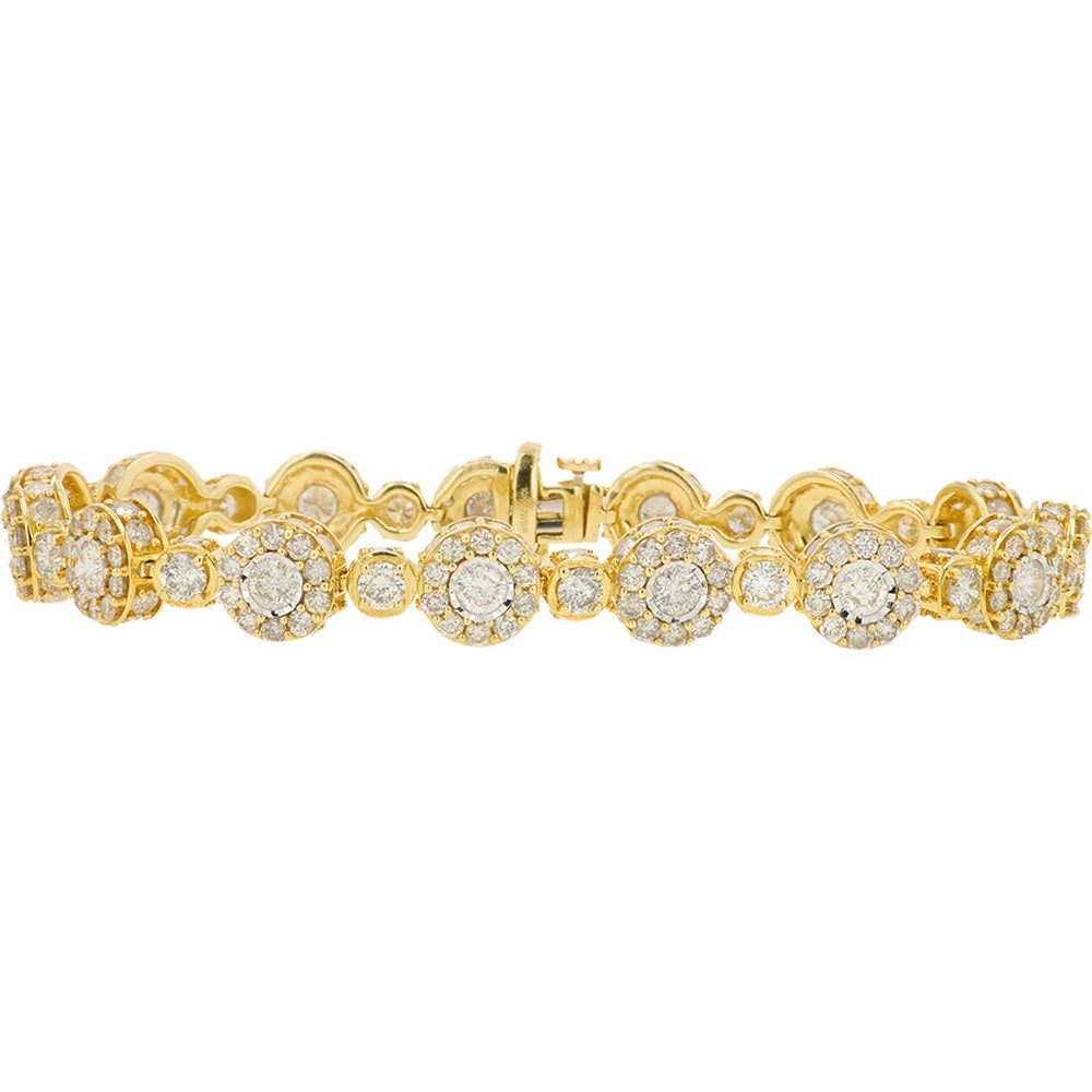 10K Yellow Gold Alternating Halo and Solitaire Link Diamond Bracelet - 10.00 Carat Total Diamond Weight