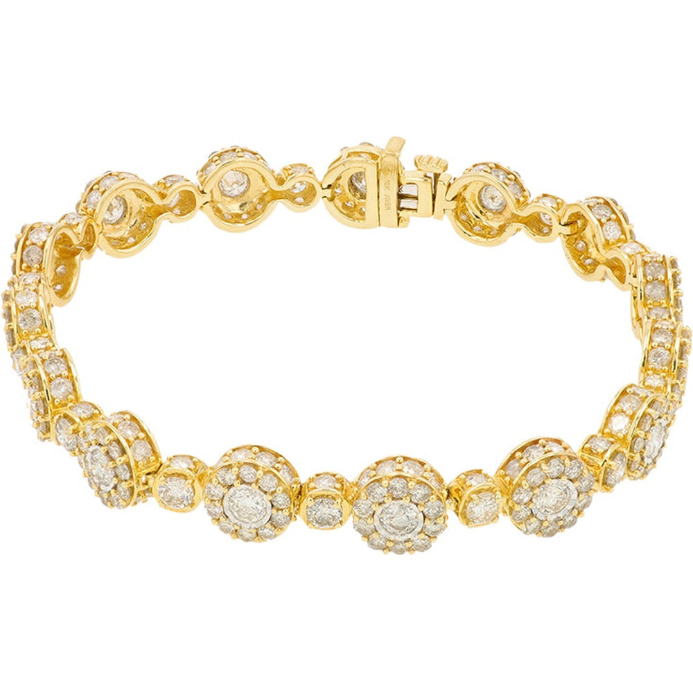 10K Yellow Gold Alternating Halo and Solitaire Link Diamond Bracelet - 10.00 Carat Total Diamond Weight