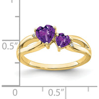 10K Yellow Gold Amethyst and Diamond 2-Stone Heart Ring - 0.65 Carat Total Gemstone Weight by 0