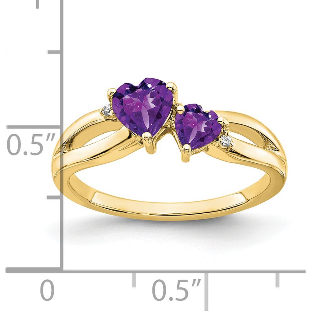 10K Yellow Gold Amethyst and Diamond 2-Stone Heart Ring - 0.65 Carat Total Gemstone Weight by 0