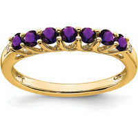 10K Yellow Gold Amethyst and Diamond 7-Stone Ring with Round Amethyst and Diamonds - 0.065 Carat Amethyst, 0.012 Carat Total Diamond Weight by 0