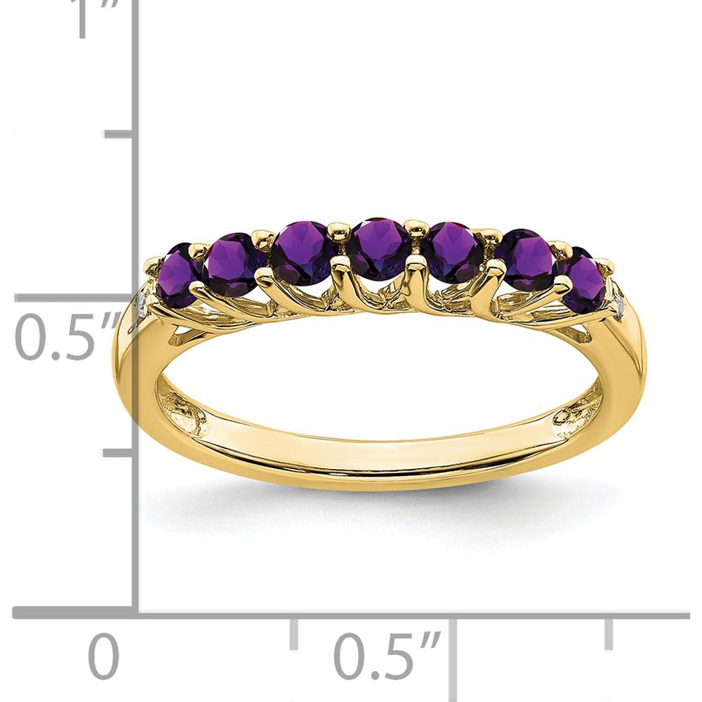 10K Yellow Gold Amethyst and Diamond 7-Stone Ring with Round Amethyst and Diamonds - 0.065 Carat Amethyst, 0.012 Carat Total Diamond Weight by 0