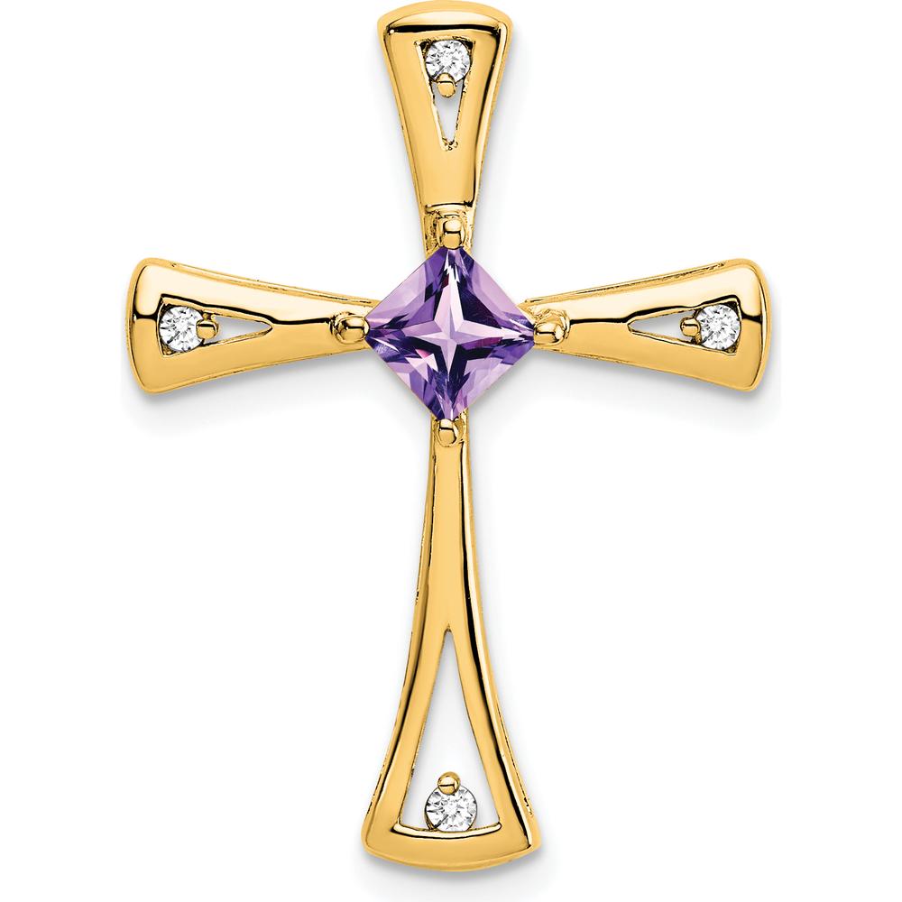 10K Yellow Gold Amethyst and Diamond Cross Pendant with Princess Cut Amethyst - 0.295 Carat Amethyst, 0.027 Carat Diamonds by Lumare Gioia