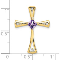 10K Yellow Gold Amethyst and Diamond Cross Pendant with Princess Cut Amethyst - 0.295 Carat Amethyst, 0.027 Carat Diamonds by Lumare Gioia