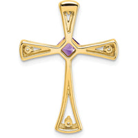 10K Yellow Gold Amethyst and Diamond Cross Pendant with Princess Cut Amethyst - 0.295 Carat Amethyst, 0.027 Carat Diamonds by Lumare Gioia