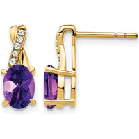 10K Yellow Gold Amethyst and Diamond Drop Earrings with Natural Oval Amethyst - 0.75 Carat Total Amethyst Weight by Oro Pregiato