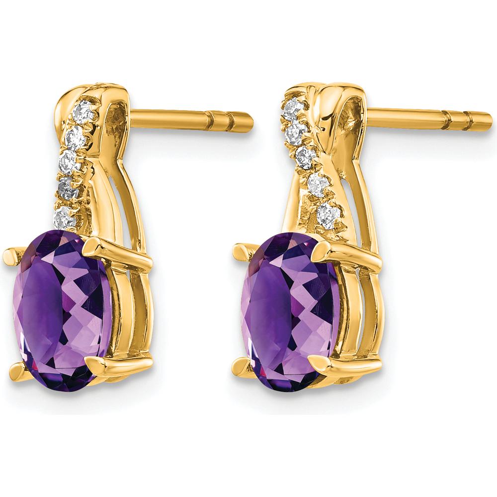 10K Yellow Gold Amethyst and Diamond Drop Earrings with Natural Oval Amethyst - 0.75 Carat Total Amethyst Weight by Oro Pregiato