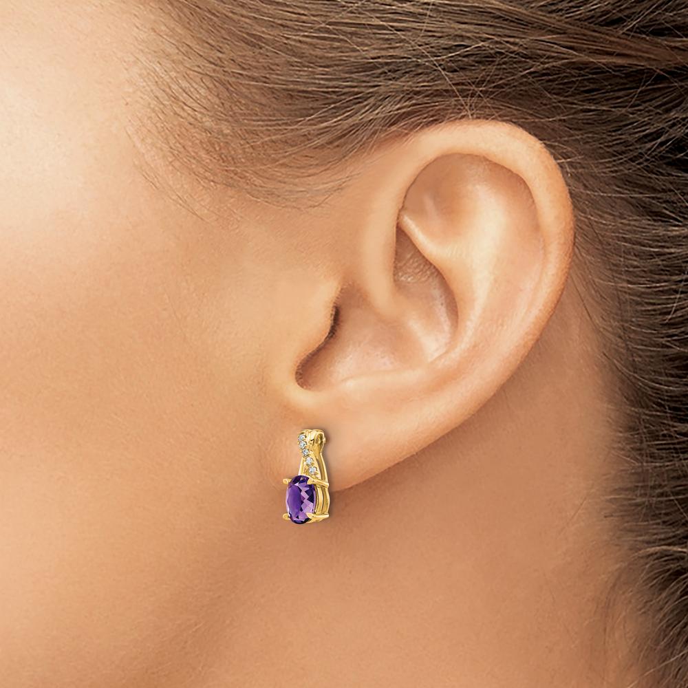 10K Yellow Gold Amethyst and Diamond Drop Earrings with Natural Oval Amethyst - 0.75 Carat Total Amethyst Weight by Oro Pregiato