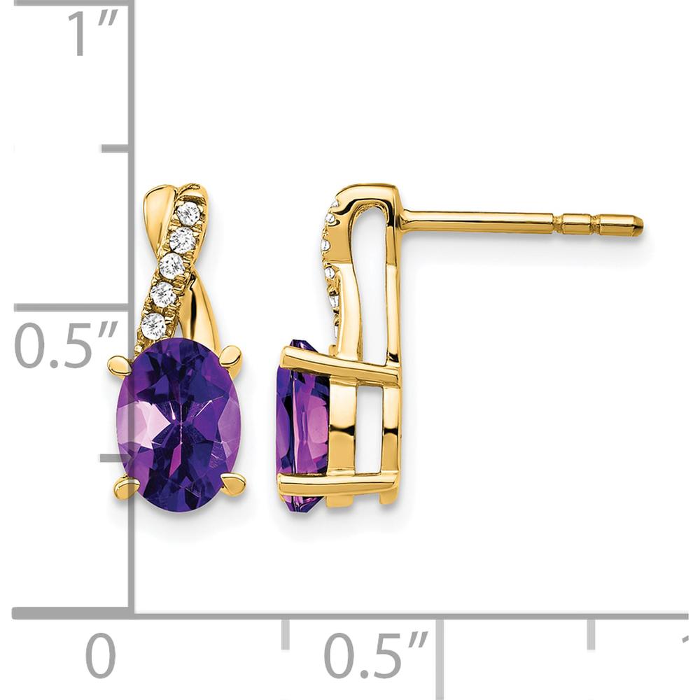 10K Yellow Gold Amethyst and Diamond Drop Earrings with Natural Oval Amethyst - 0.75 Carat Total Amethyst Weight by Oro Pregiato