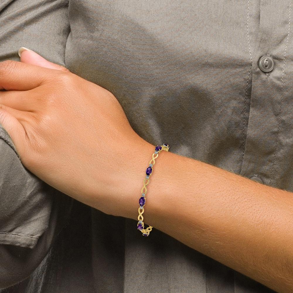 10K Yellow Gold Amethyst and Diamond Infinity Bracelet - 0.45 Carats Amethyst, 0.005 Carats Diamonds by Monteluci Fine Jewelry