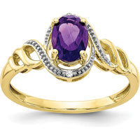 10K Yellow Gold Amethyst and Diamond Ring - 0.93 Carat Amethyst, 0.016 Carat Diamonds
