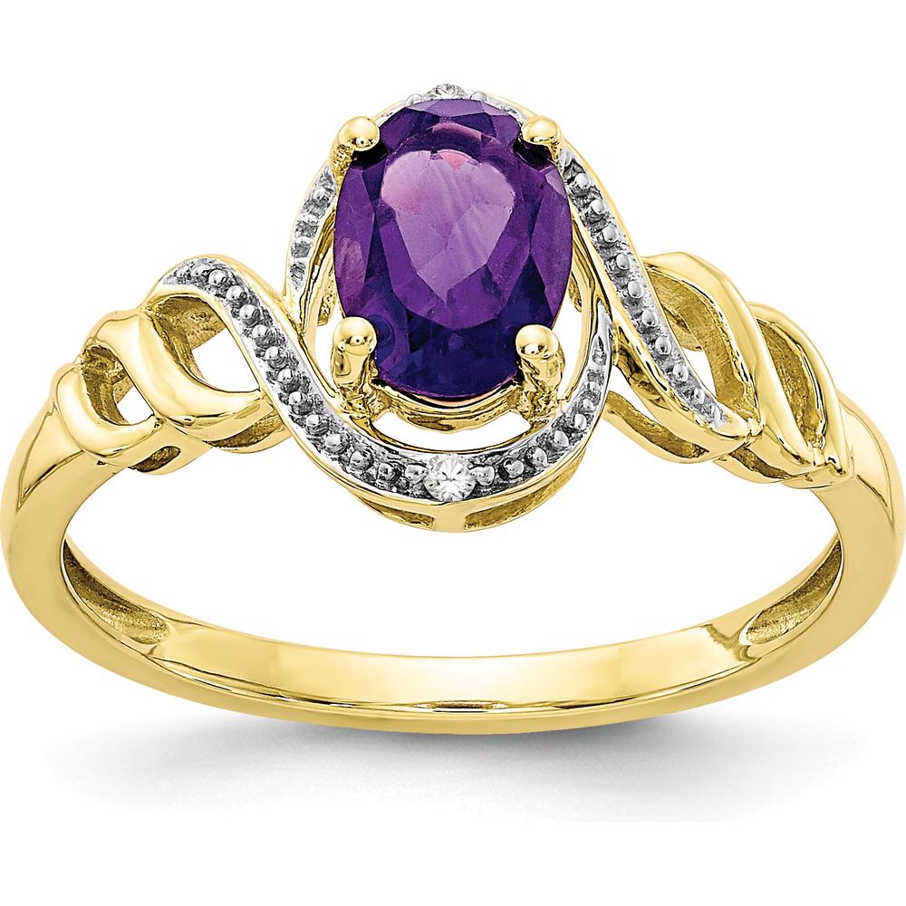10K Yellow Gold Amethyst and Diamond Ring - 0.93 Carat Amethyst, 0.016 Carat Diamonds