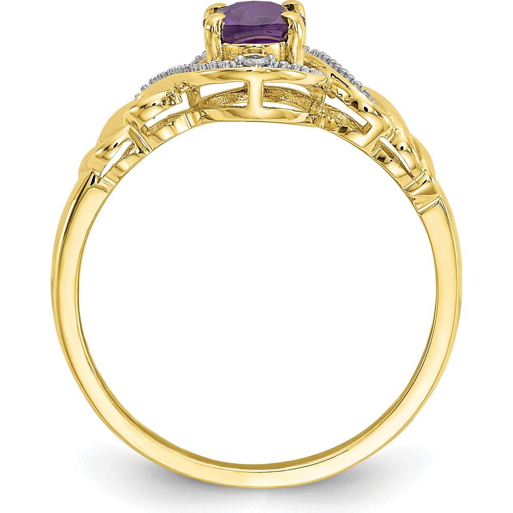 10K Yellow Gold Amethyst and Diamond Ring - 0.93 Carat Amethyst, 0.016 Carat Diamonds