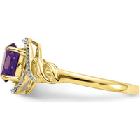 10K Yellow Gold Amethyst and Diamond Ring - 0.93 Carat Amethyst, 0.016 Carat Diamonds