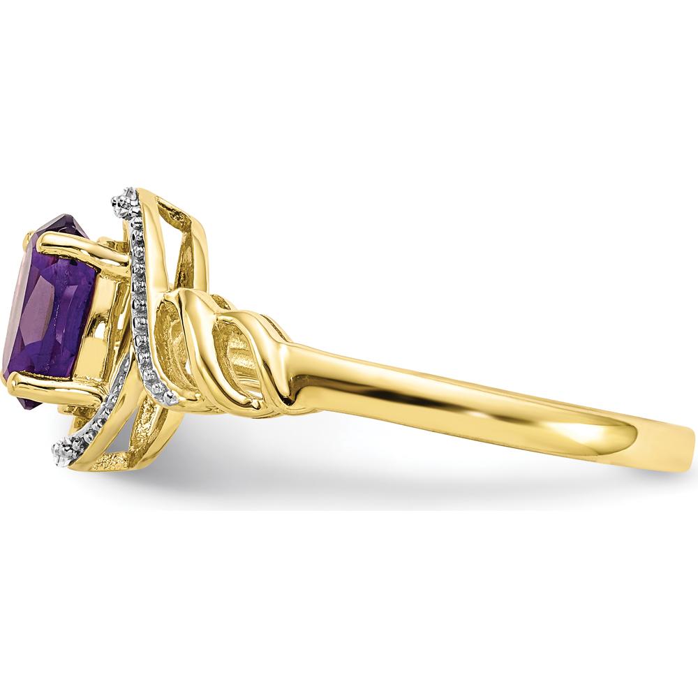 10K Yellow Gold Amethyst and Diamond Ring - 0.93 Carat Amethyst, 0.016 Carat Diamonds