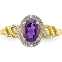 10K Yellow Gold Amethyst and Diamond Ring - 0.93 Carat Amethyst, 0.016 Carat Diamonds