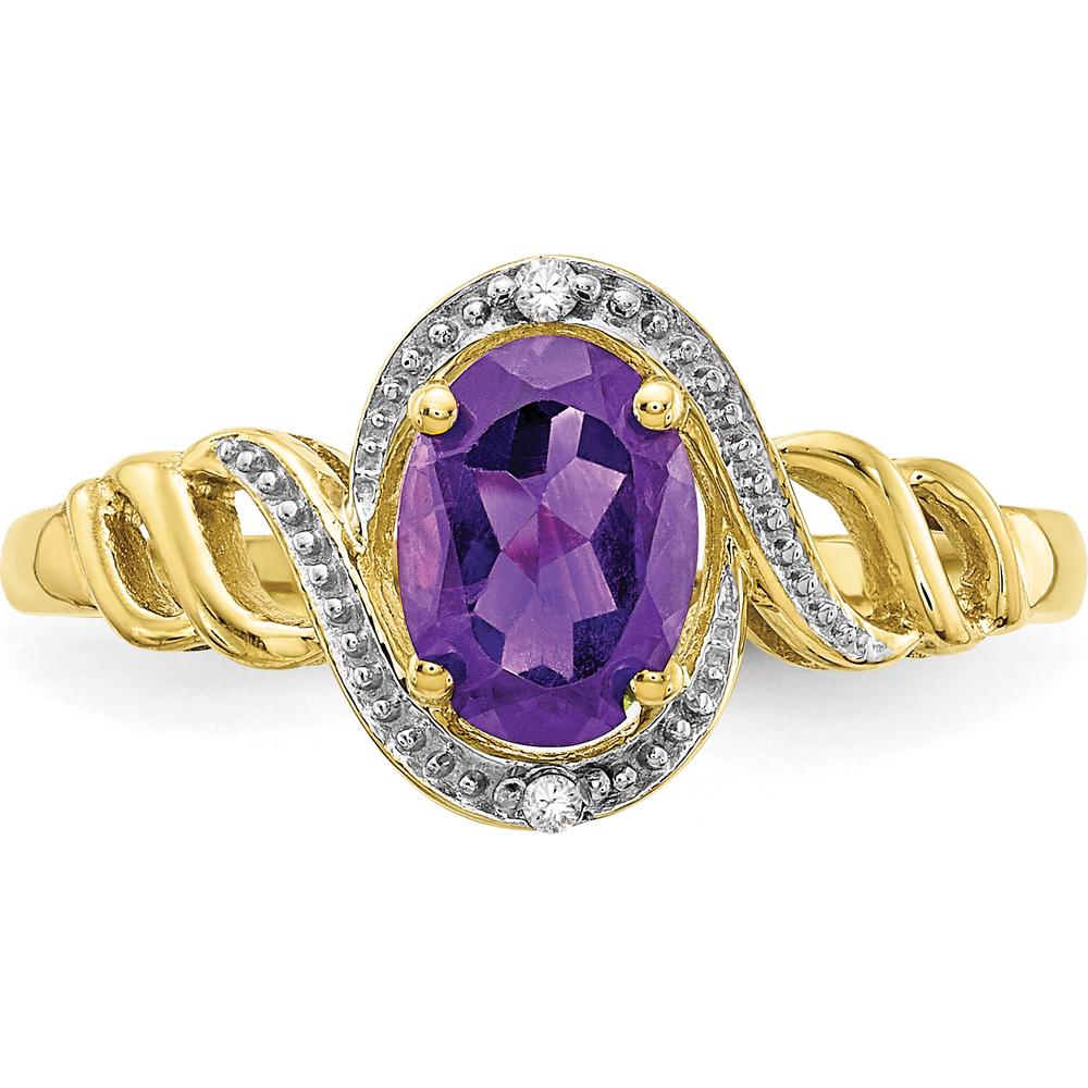 10K Yellow Gold Amethyst and Diamond Ring - 0.93 Carat Amethyst, 0.016 Carat Diamonds