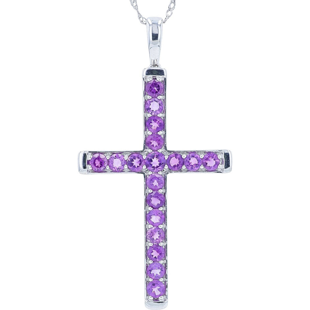 10K Yellow Gold Amethyst Cross Pendant with Prong-Set Round Gemstones - 1.25 to 1.60 Carat Total Gem Weight