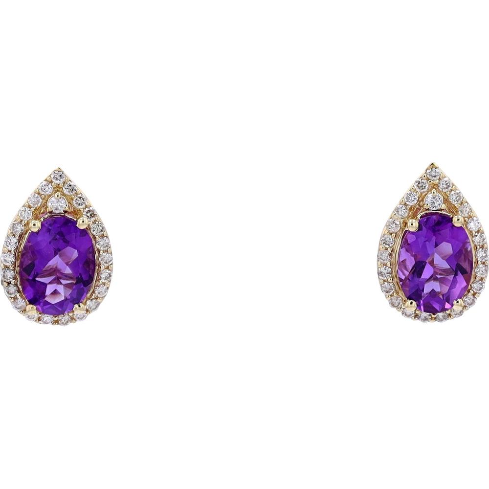 10K Yellow Gold Amethyst Drop Studs with Halo Setting - 2.20 Carat Total Gem Weight