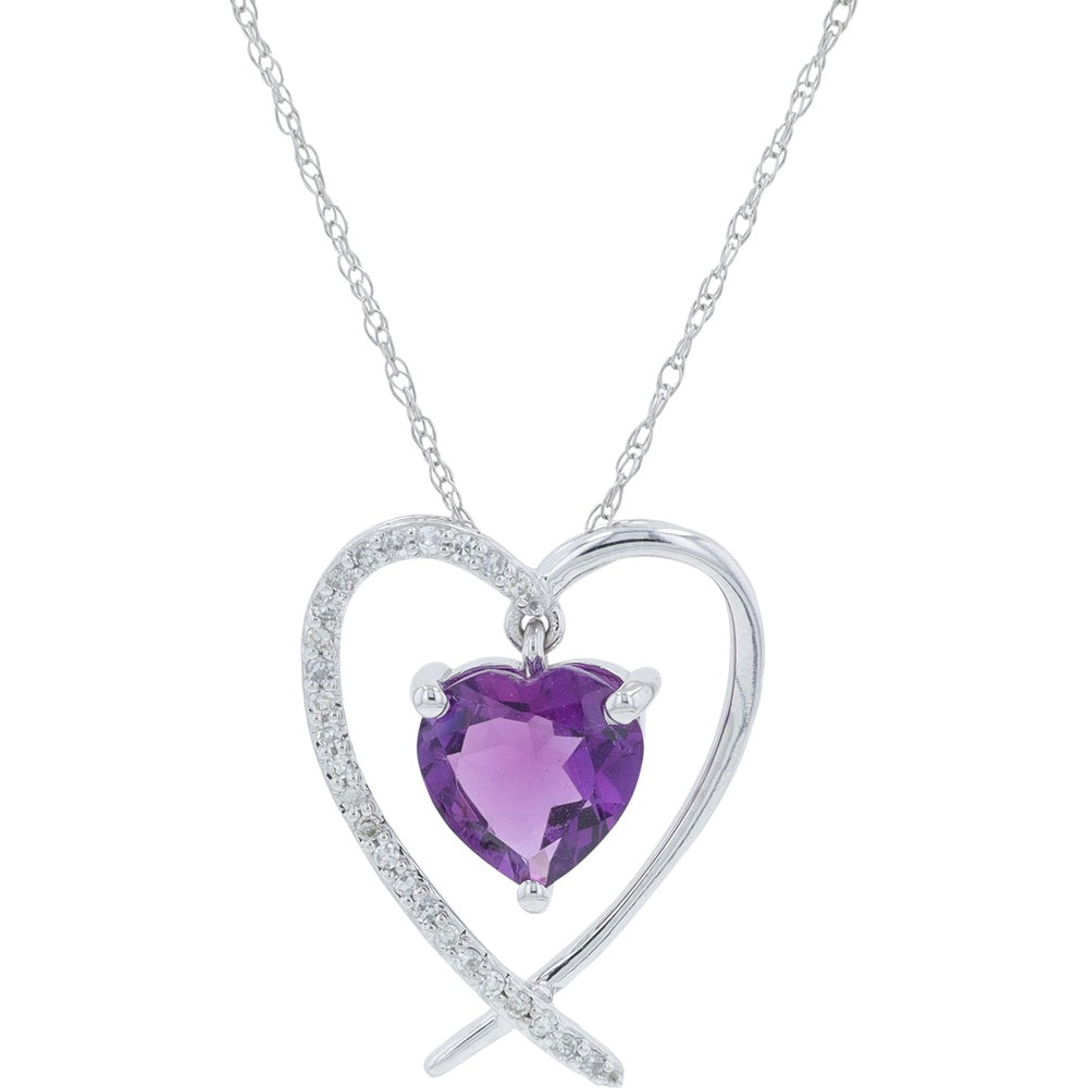 10K Yellow Gold Amethyst Heart Pendant with Pavé-Set Diamond Accents - 0.08 Carat Total Diamond Weight