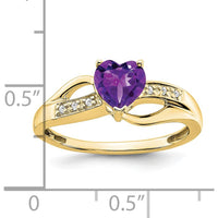 10K Yellow Gold Amethyst Heart Ring with Round Diamonds - 0.68 Carat Amethyst, 0.03 Carat Total Diamond Weight by 0