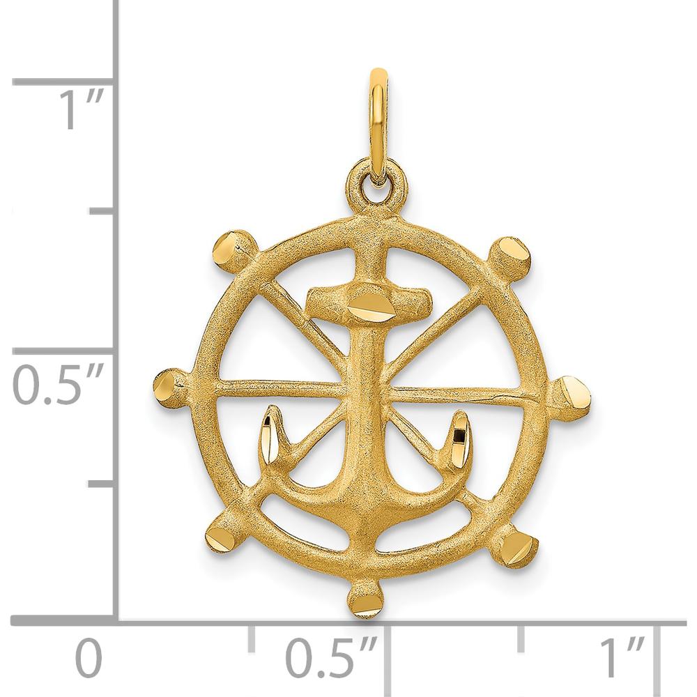 10K Yellow Gold Anchor in a Wheel Charm Pendant - 26mm Length