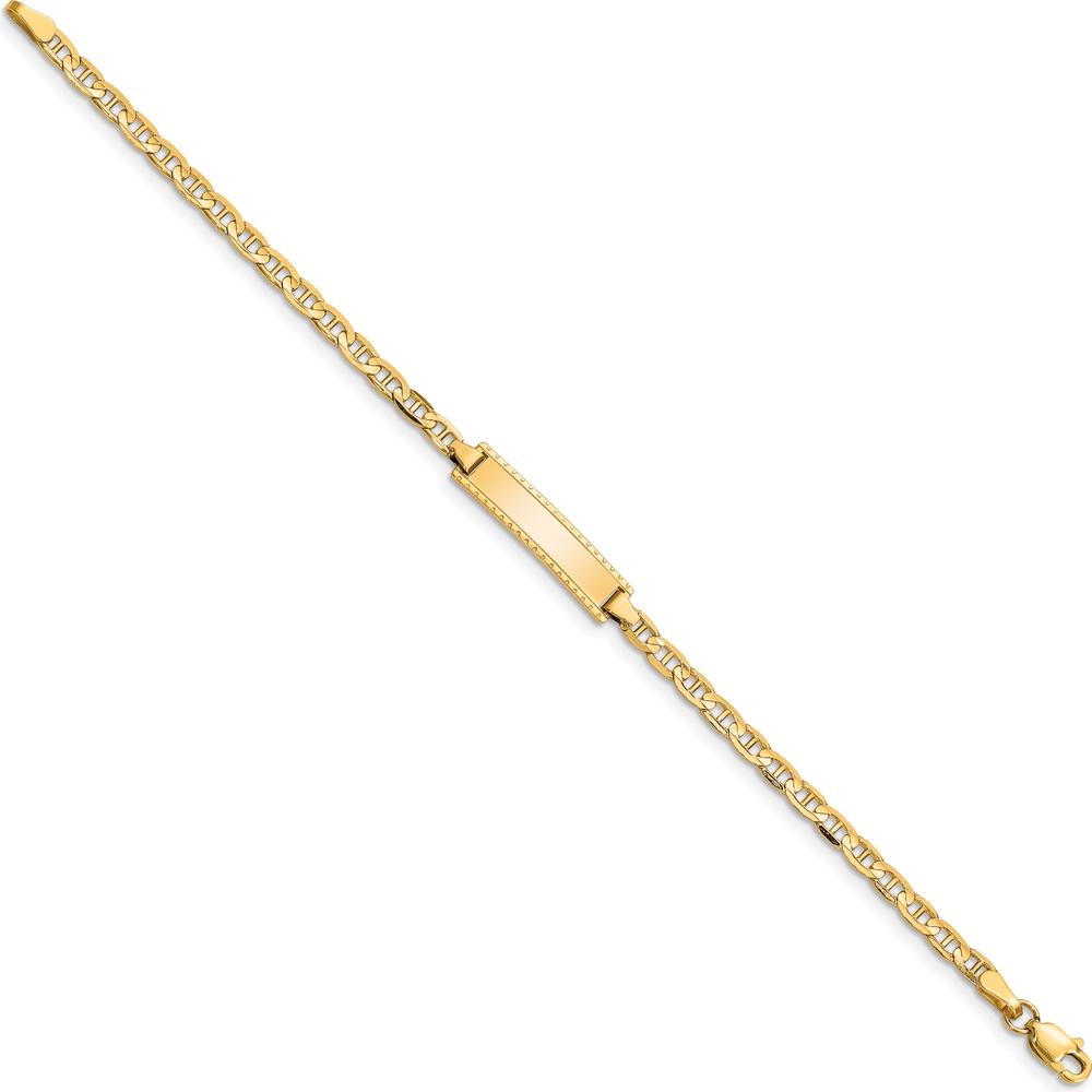 10K Yellow Gold Anchor Link ID Bracelet with Engravable Charm - 6in Length