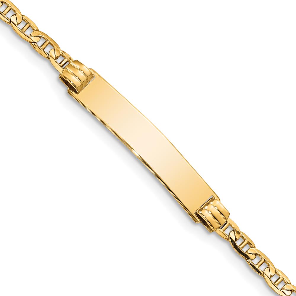 10K Yellow Gold Anchor Link ID Bracelet with Engravable Plate - 6" Long