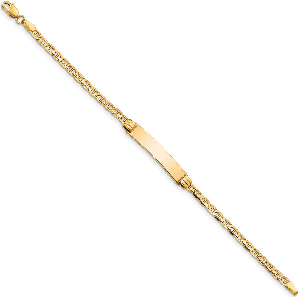 10K Yellow Gold Anchor Link ID Bracelet with Engravable Plate - 6" Long
