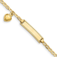 10K Yellow Gold Anchor Link ID Bracelet with Heart Charm - 6" Length
