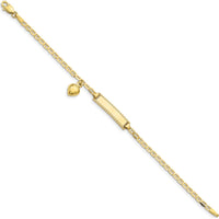 10K Yellow Gold Anchor Link ID Bracelet with Heart Charm - 6" Length