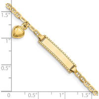 10K Yellow Gold Anchor Link ID Bracelet with Heart Charm - 6" Length