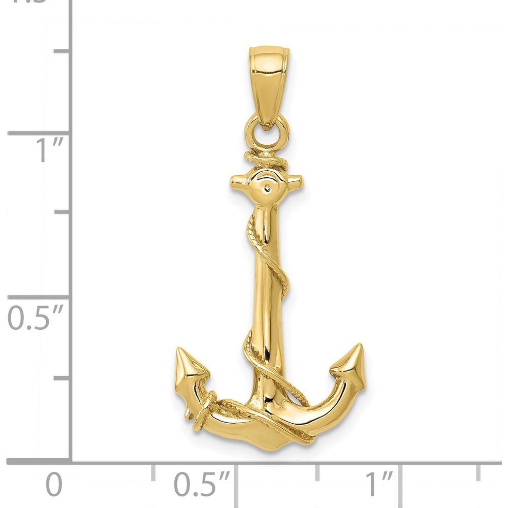 10K Yellow Gold Anchor Pendant with Rope Design - Polished Finish
