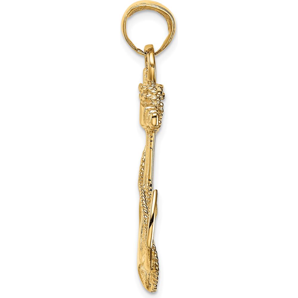 10K Yellow Gold Anchor Pendant with Rope Detail - Nautical Charm