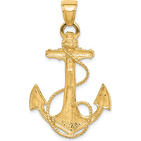 10K Yellow Gold Anchor Pendant with Rope Detail - Nautical Charm