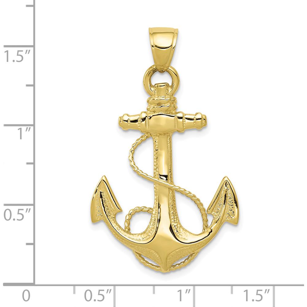 10K Yellow Gold Anchor Pendant with Rope Detail - Nautical Charm