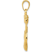 10K Yellow Gold Anchor with Rope Pendant - 33mm Length