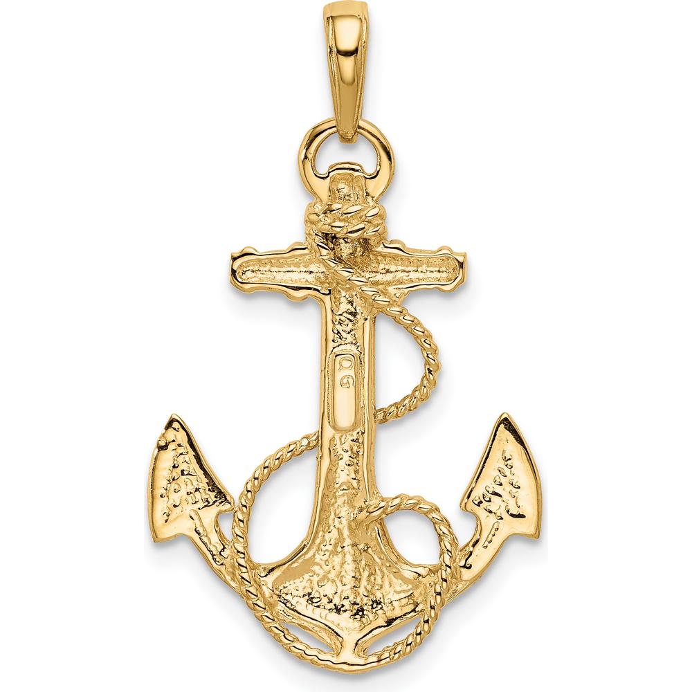 10K Yellow Gold Anchor with Rope Pendant - 33mm Length