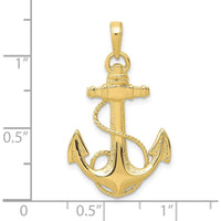 10K Yellow Gold Anchor with Rope Pendant - 33mm Length